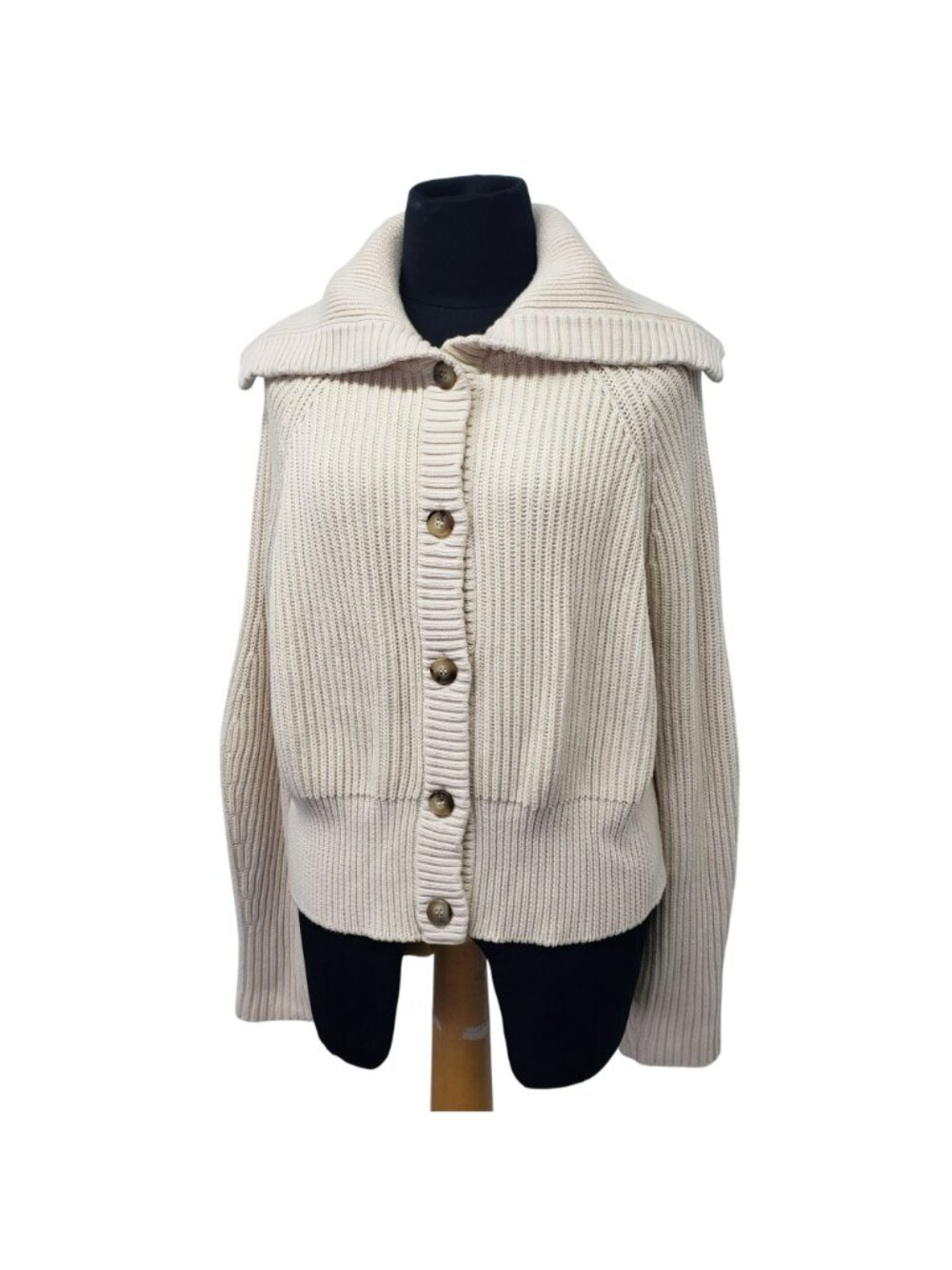 G. Label by Goop GWYN Cream Bella Button Bomber Cardigan Sweater Minimalist - Picture 4 of 16